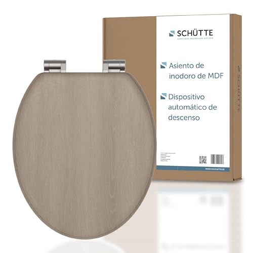 SCHÜTTE Tapa WC Madera Universal | Asiento de inodoro con dispositivo de descenso automático | Tapa vater WC Universal extraíble de irrompible | Tapa y gafas de hasta 250kg | MODERN WOOD