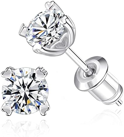 Women's Cubic Zirconia Stud Earrings - Silver/Gold/Rose Gold Solitaire Pierced Heart Shape 4 Prong Earrings for Jewellery Gift