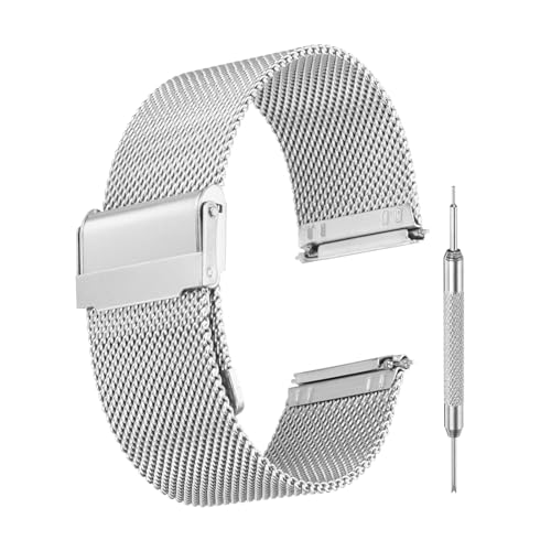 sourcing map Mesh Watch Bands for Men Women, Stainless Steel Quick Release Mesh Watch Strap Milanese Bracelet Adjustable Replacement Wristband with Tools for Gifts (22mm, Silver)