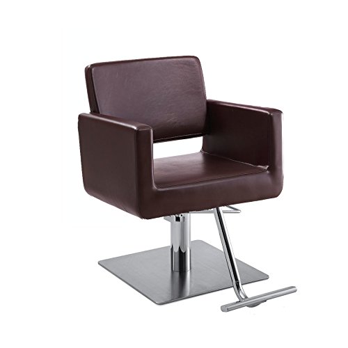 Standish Salon Goods - Draper Stylist Chair, Salon Chair in Brown with Flat Square Base & T-Shaped Footrest - Fully Upholstered Beauty Salon Barber Chair Equipment