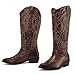 mysoft Women's Cowboy Boots Mid Calf Cowgirl Embroidered Western Pointed Toe Chunky Heel Pull On Knee High Boots