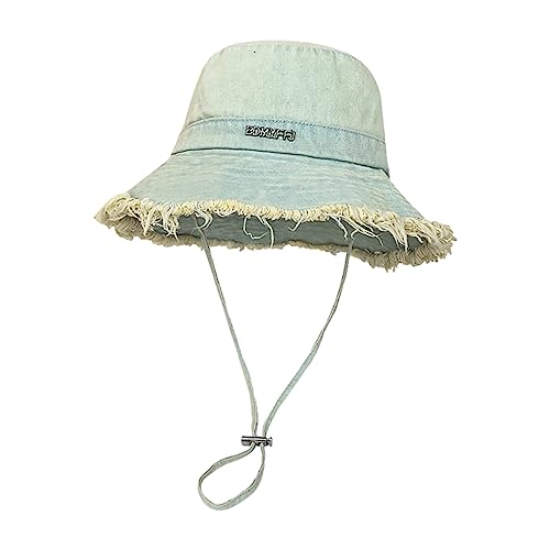 Chapeau de pêcheur en Jean pour Randonnée et Plage - Bob Anti-UV avec Corde