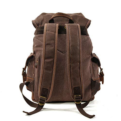 WUDON Men Travel Backpack, Genuine Leather-Waxed Canvas Shoulder Hiking Rucksack3