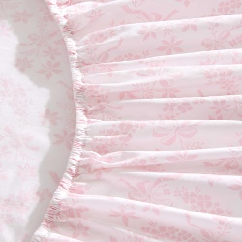 Image of Laura Ashley - Full Size Sheet Set, Crisp & Lightweight Cotton Percale Bedding with Fitted Sheet and Pillowcases, Floral Room Decor, Deep Pocket, College Dorm Room Essentials (Antoinette Pink)