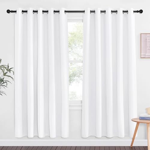 NICETOWN White Room Darkening Curtain 72 inches Long - Grommet Noise Reducing Thermal Insulated Solid Modern Window Treatments for Bedroom/Porch (1 Panel, W66 x L72)