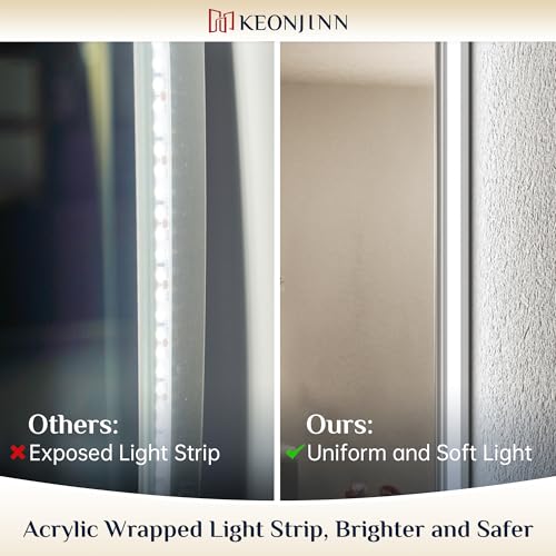 Keonjinn 24 x 36 Inch Backlit Mirror for Bathroom, Anti-Fog Led Mirror, CRI90+ HD Tempered Glass, Stepless Dimmable Lighted Mirror, High Lumen, UL Listed, Waterproof, Horizontal/Vertical - Image 6