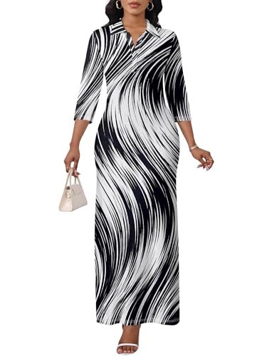 Image of PinkPatty Women's Casual 3 /4 Sleeve Polo V Neck Bodycon Maxi Dress
