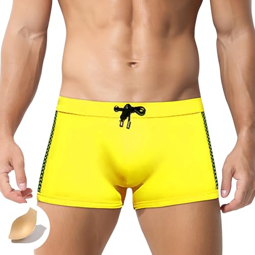 FEOYA Men's Swim Jammer Short Swimsuit Trunks Quick Dry Square Leg Swim Briefs Board Shorts with Drawstring
