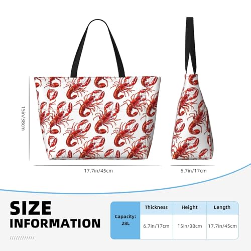 Large Beach Bags for Women Sandproof - Cute Cartoon Lobster Print Summer Travel Work Tote Bags with Zipper2