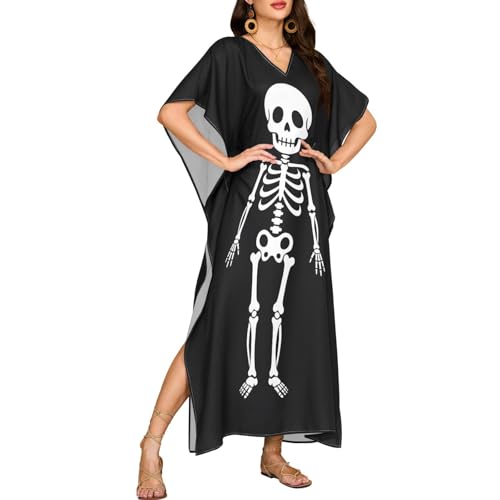 ALAZA Skeleton Skull Moo Moos for Women Kaftan Dresses Plus Size Womens Cover Ups For Swimwear Beach