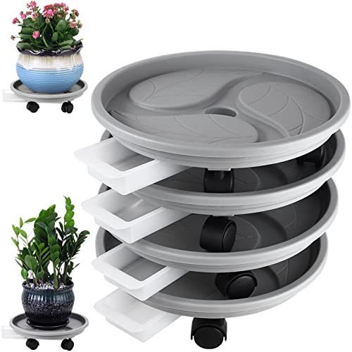 4-pack 13" Plant Caddy with Wheels, Drainage Tray & Heavy-duty Casters - Large Rolling Plant Stand for Moving Heavy Pots, Indoor & Outdoor Use, Grey by Planterhoma - Used condition - US$30.31