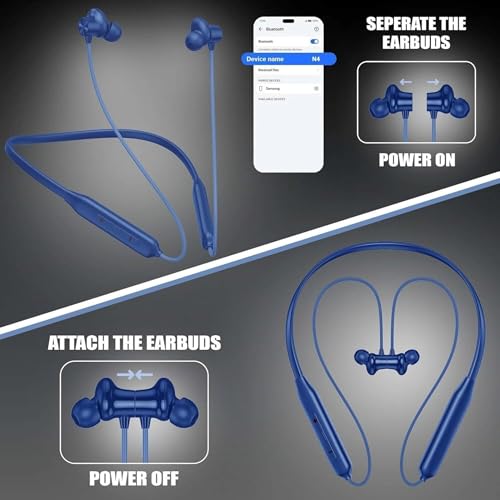 Image of Z2 Bluetooth Neckband Headphones, Black, 52 Hours Playtime, Wireless, Built-in Mic, Voice Assistant Bluetooth Headphone (Blue)