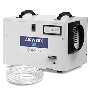BaseAire Basement Crawl Space Dehumidifier 113 Pint with Continuous Drain Hose Compact Commercial Industrial Home Dehumidifiers for Crawlspace Garage Attic Whole House