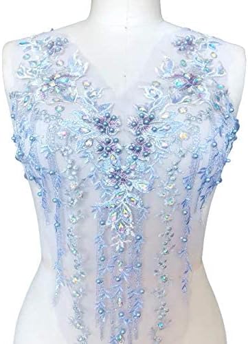 bridallaceukLace Applique 3D Beaded Embroidered Floral Rhinestone Trim Patches Great for DIY Neckline Bodice Wedding Bridal Prom Dress A2AB (B, Lilac)