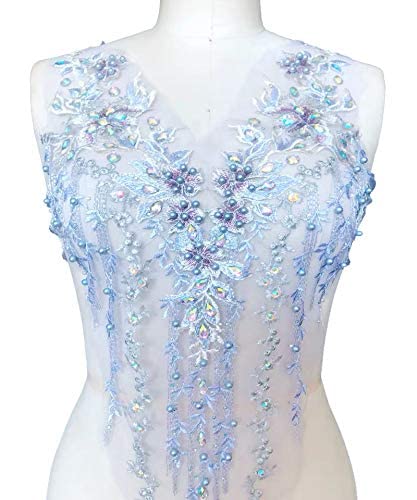 bridallaceukLace Applique 3D Beaded Embroidered Floral Rhinestone Trim Patches Great for DIY Neckline Bodice Wedding Bridal Prom Dress A2AB (B, Lilac)