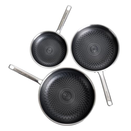Image of MAGICFEFE Non Stick Frying Pan without Lid, 8+10+12 Inch, Hybrid Frying Pans Set Nonstick, Skillets Stainless Steel Upgrade, Dishwasher & Oven-Safe, Induction Compatible, PFOA Free Cookware.