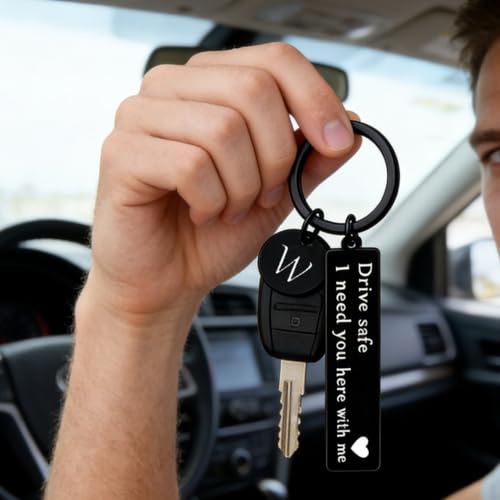 Image of drive safe keychain for him key rings for her men boyfriend