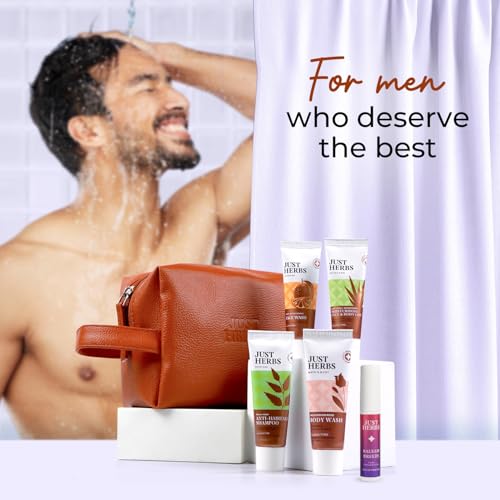 Image of Just Herbs Head To Toe Skincare Essentials Combo Pack with Shampoo | Facewash | Bodywash Shower Gel | Body Lotion | Balmsam Breeze EDP Perfect for Gifting Travel Kit Set for Men