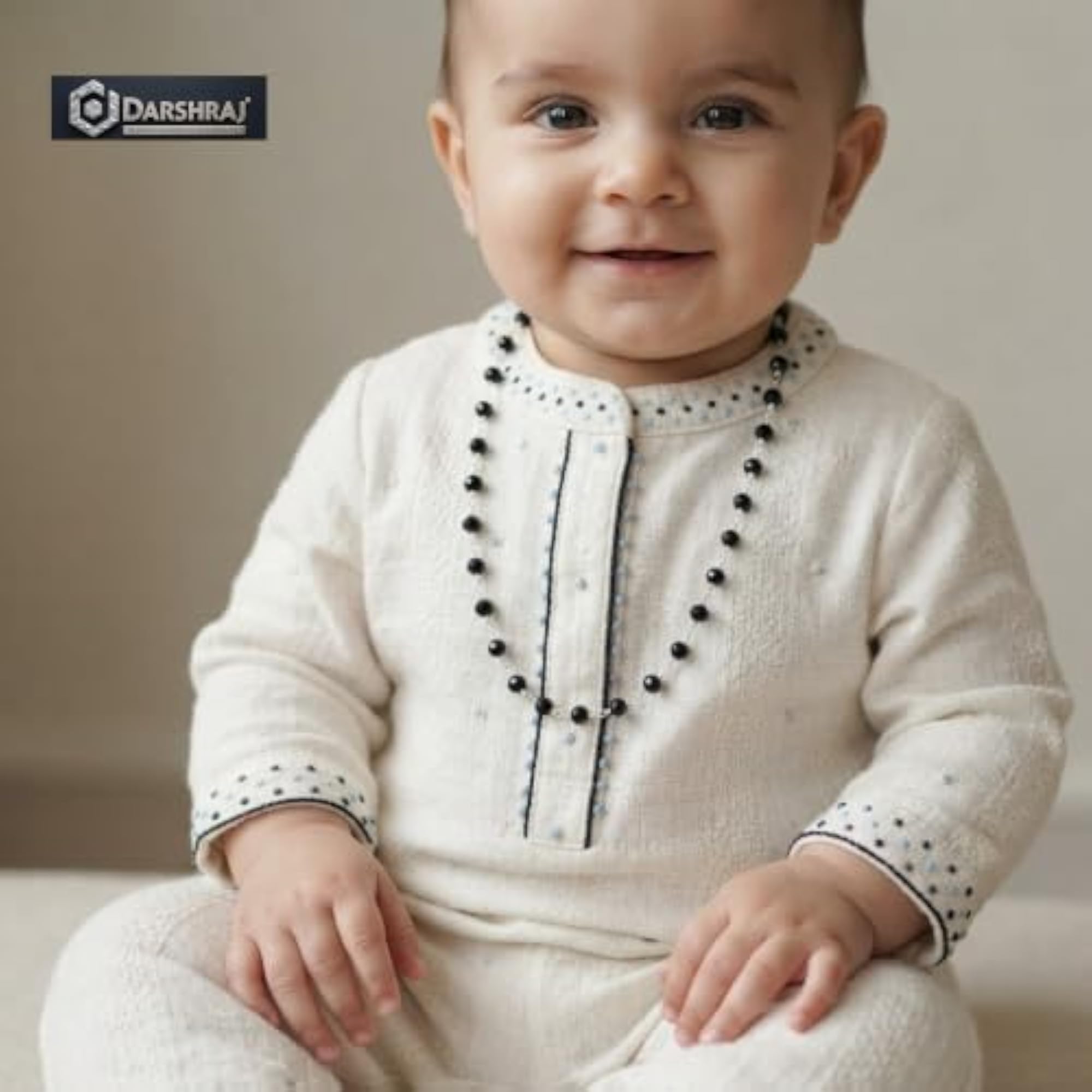 Baby Chain Looping Nazariya in 925 Sterling Silver with Black Beads