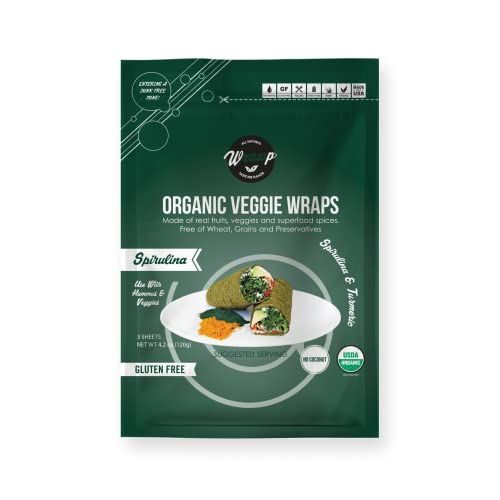 WrawP Organic Veggie Wrap - Spirulina (1PACK) Gluten Free, Plant-Based