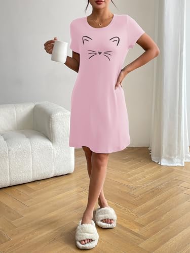 Image of Ekouaer Womens Nightgown Short Sleeve Night Dress Printed Sleepwear Soft Sleep Shirt S-3XL