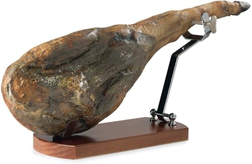 Foto von Jamonprive Schinkenhalter zusammenklappbar nussbaumfarben mit Anti-Rutsch-Füßen + Messer + Wetzstahl + Schinkenabdeckung + Küchentuch + Pinzette Ideal für Serrano, Iberico und Prosciutto
