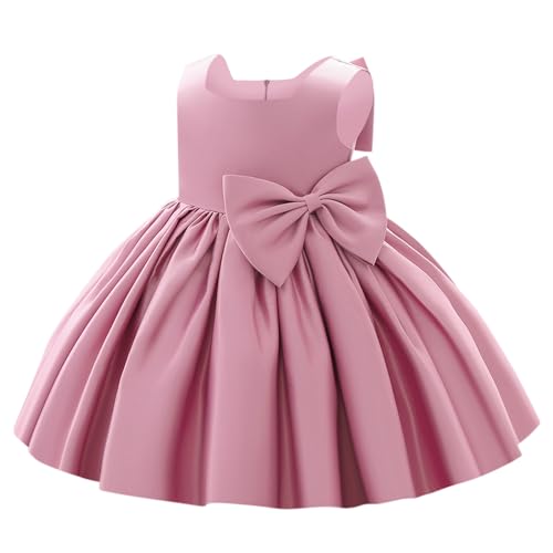 Flower Girls Wedding Dress Kids Pageant Bridesmaid Dress Baby Silky Satin Bowknot Toddler Girl Pirncess Birthday Party Christening Baptism Dresses Formal Prom Gown Dusty Pink - Bow 6-12 Months