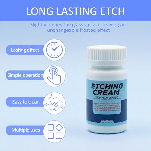 MENUY 2 Flaschen Ätzpaste für Glas 80G, Enthält Schablone, Klebeband, 2 Paar Handschuhe und Einen Spachtel Glasätz Paste, Glas Ätzpaste für DIY-Kreationen, Milchglastüren, Weingläsern