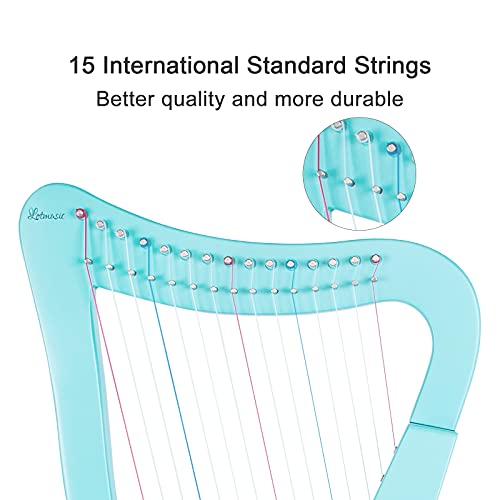 image for lotmusic Lyre Harp,15 strings 22 inch Solid Birchwood Musical Instrume