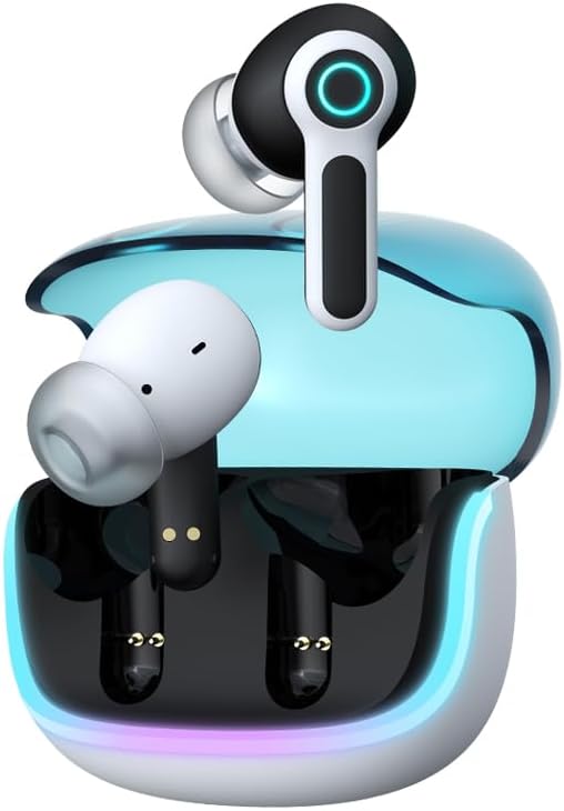 G07 Wireless Earbuds with RGB LED Light, Gaming Earbuds with 40ms Low Latency, Dual Game and Music Mode Earphones, Wireless Headphones with 40 Hours Worktime, IPX5 Waterproof Quad Mic ENC