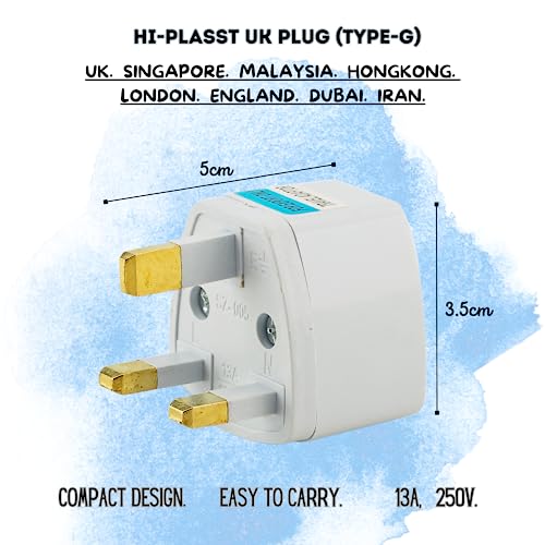 Image of Hi-PLASST India to UK Converter Plug (Pack of 1) - Type-G Travel Adapter for Indian Plugs - Compatible with UK, UAE, Singapore, Hong Kong, Ireland, Wales - 13A, 230V