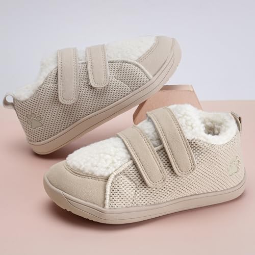 WateLves Toddler Little Kids Wide Barefoot Shoes Warm Winter House Shoes Baby Girls Boys Zero Drop Minimalist Plush Warm Sneakers for Indoor Outdoor (Beige, 27) by WateLves - Image 2