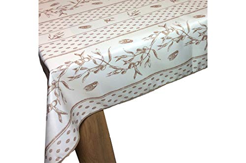 Nappe Provençale Anti-Tâches 150 x 300 cm - Cigale Olive Ecru Marron