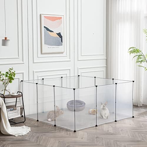 BRIAN & DANY Pet Playpen, Portable Hamster Playpen Plastic Small Animal Pen for Puppy, Rabbit, Rat, Guinea Pig, 12 Panels, 203 x 101 x 71 cm