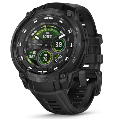 Image of PlayBetter Garmin Instinct Crossover AMOLED Tactical (Black) Outdoor GPS Smartwatch Gift Box Bundle - Analog Display, Built-in Flashlight HD Screen Protectors, Wall Adapter & Case