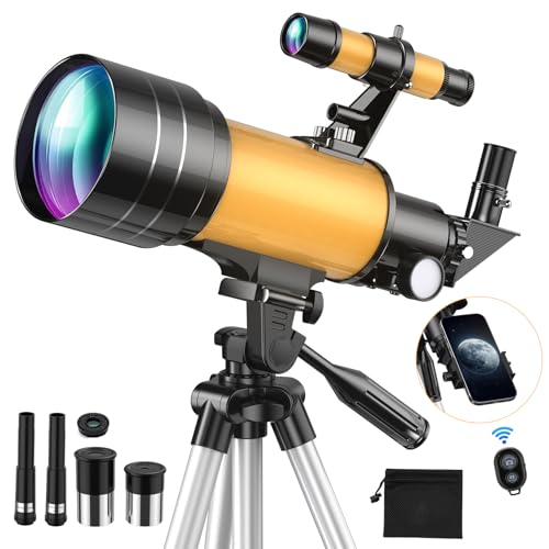 Télescope Astronomique 70/300mm, Lunette HD Astronomique Réfracteur avec Trépied Professionnel et Adaptateur de Téléphone, Télescope pour Enfants Débutants et Amateurs, Observer la Lune 15-150X