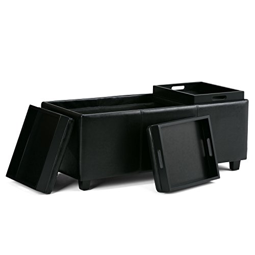 SIMPLIHOME Avalon Storage Ottoman - 42 inch Wide Upholstered Vegan Leather Rectangular Flip-Top Ottoman in Midnight Black, Contemporary Storage Coffee Table Ottoman for Living Room with Hidden Storage - Thumbnail 5