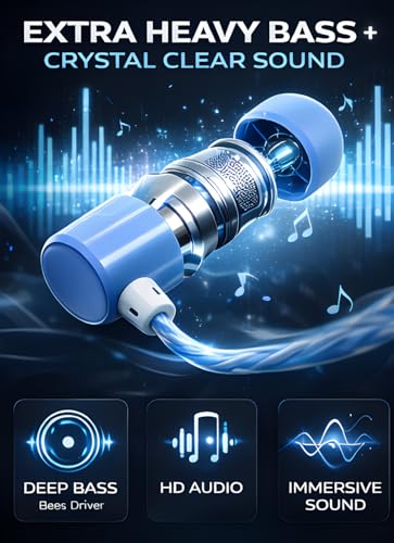 Image of GSP NEO 3.5mm Wired Earphone with Powerful HD Mic for Clear Sound, in-Line Volume Controller & Noise Cancellation Compatible with only 3.5mm Jacks in Mobiles- Blue
