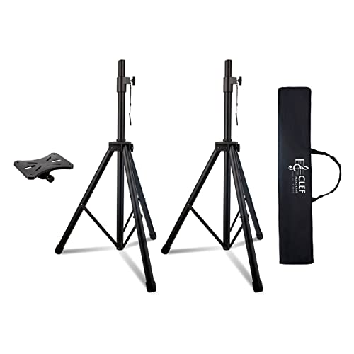 Clef Audio Labs 2-Pack Heavy Duty Speaker Stands (44-80" Height) - Versatile, Durable & Easy To Use - Great For Dj, Home, Venue, Party & Outdoor Events - Carrying Case & Mounting Bracket Included #TOP15
