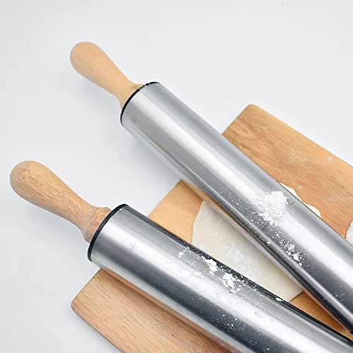 17In Wood Rolling Pin Stainless Steel Rolling Pin Pastry Roller Rolling Pin Dough Roller Pizza Roller Rolling Pins For Baking French Rolling Pin Fondant Roller #TOP6