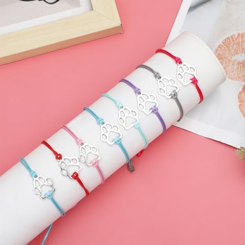 NEWITIN 16 Pieces Paw Print Bracelets for Women Handmade Adjustable Strings Stainless Steel Cat Dog Bracelets Family Friend Couple Jewelry for Women Men4