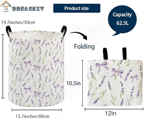 DDBASKET Kids Laundry Basket Flower Hamper for Nursery Girls Hamper Cute Kids Storage Bin Organizer Room Decor for Home(Purple flowers)