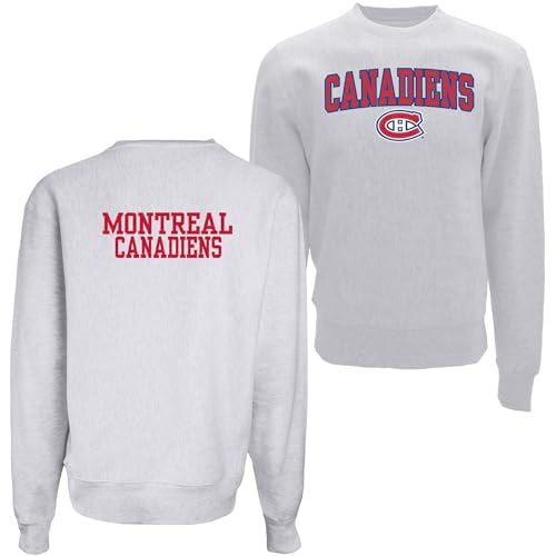 Blue 84 Montreal Canadiens NHL Officially Licensed Crewneck Sweatshirt Heavyweight Twill Embroidery, Large Ash
