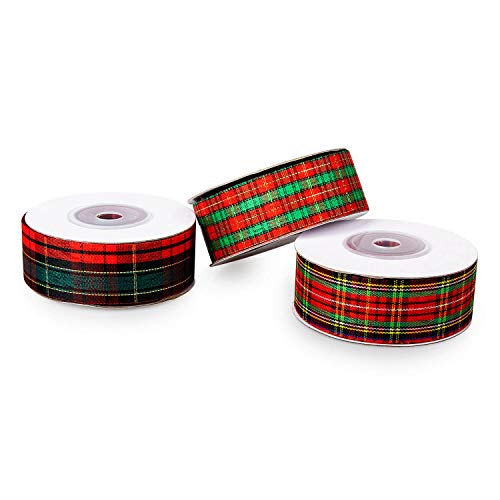 75 Yards Plaid Christmas Ribbon, Sofire 3 Rolls 3 Patterns 1 Inch Wide Fabric Christmas Gift Wrapping Ribbon (3) #TOP1