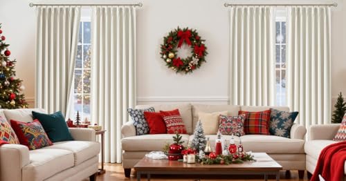 Image of Vision Home Natural Pinch Pleated Full Blackout Curtains Linen Blended Room Darkening Window Curtains 112 inch for Living Room Bedroom Thermal Insulated Pinch Pleat Drapes with Hooks 40 inch Wx112 Lx2