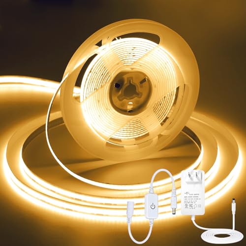 Image of iNextStation 32.8ft /10M Warm White COB LED Light Strip, DC24V CRI 93+ Strip Lights, 3000K Color Temperature LED Lights, 8mm Width LED Tape Lights, Dimmable COB Strip Light for TV Backlight(with Plug)