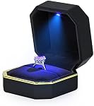 Boîte à bague de luxe, boîte à bijoux en velours carré LED Lumière pour proposition engagement mariage, noir