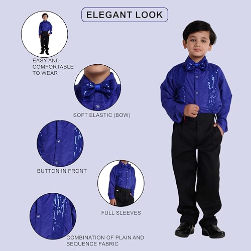 Image of Kaku Fancy Dresses Dance Costume Shinning Shirt With Bow Tie for Kids | Sequin Work School Annual Function & Theme Party's Shirt for Boys (ONLY SHIRT)