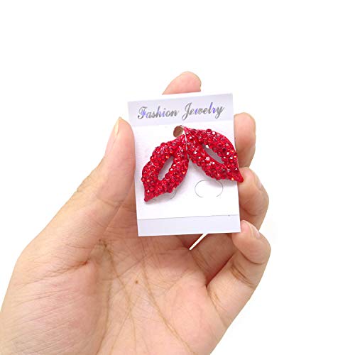 Honbay 1 Pair of Fashion Sexy Red Lip Stud Earrings for Women Kiss Lip Ear Studs Sparkling Rhinestones Crystal Earrings3