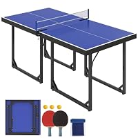 HOMCOM 6ft Table Tennis Table Foldable Portable with Net Midsize Blue